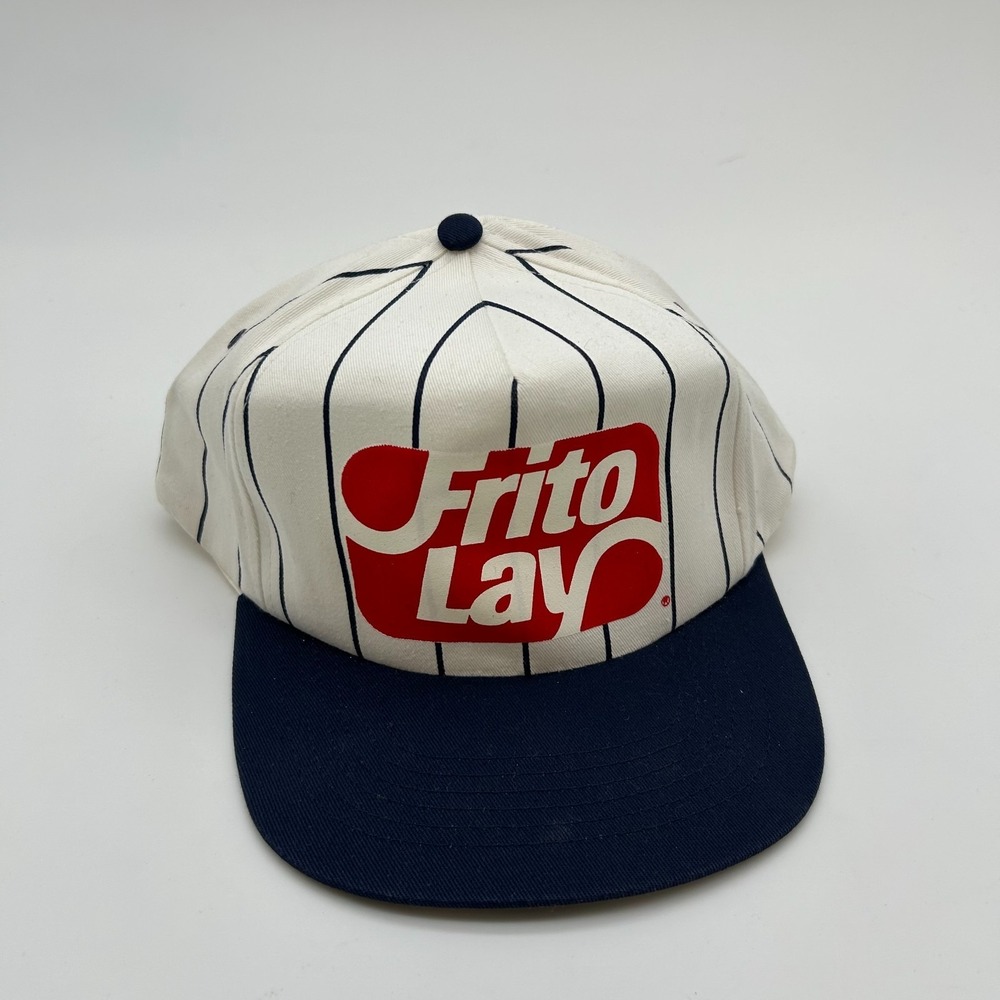 Vintage Frito Lay KC Snapback Hat Cap White Navy Pinstripe One Size Fits All